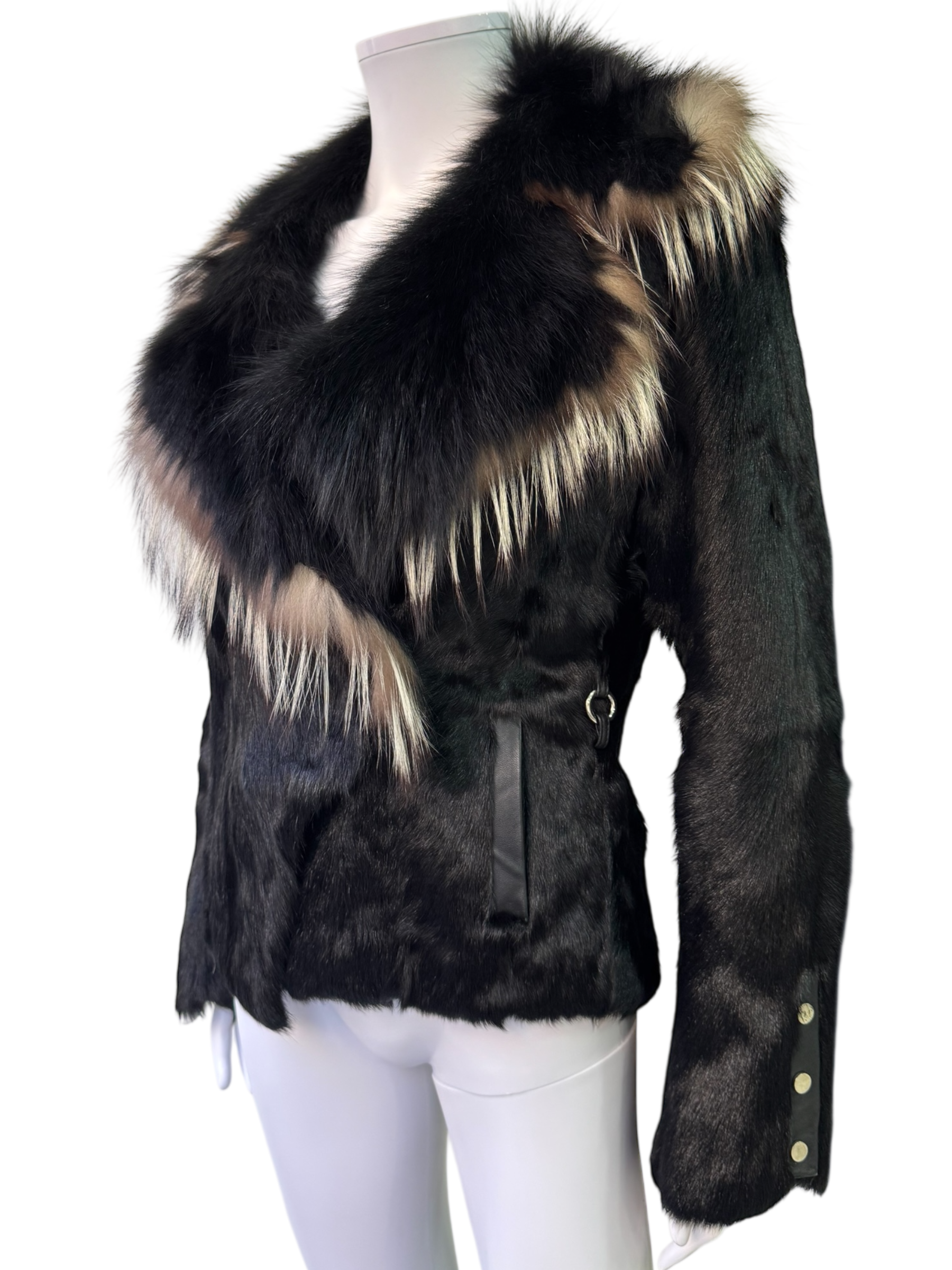 Vintage Black Fur Jacket with Contrast Collar