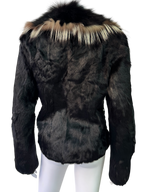 Vintage Black Fur Jacket with Contrast Collar