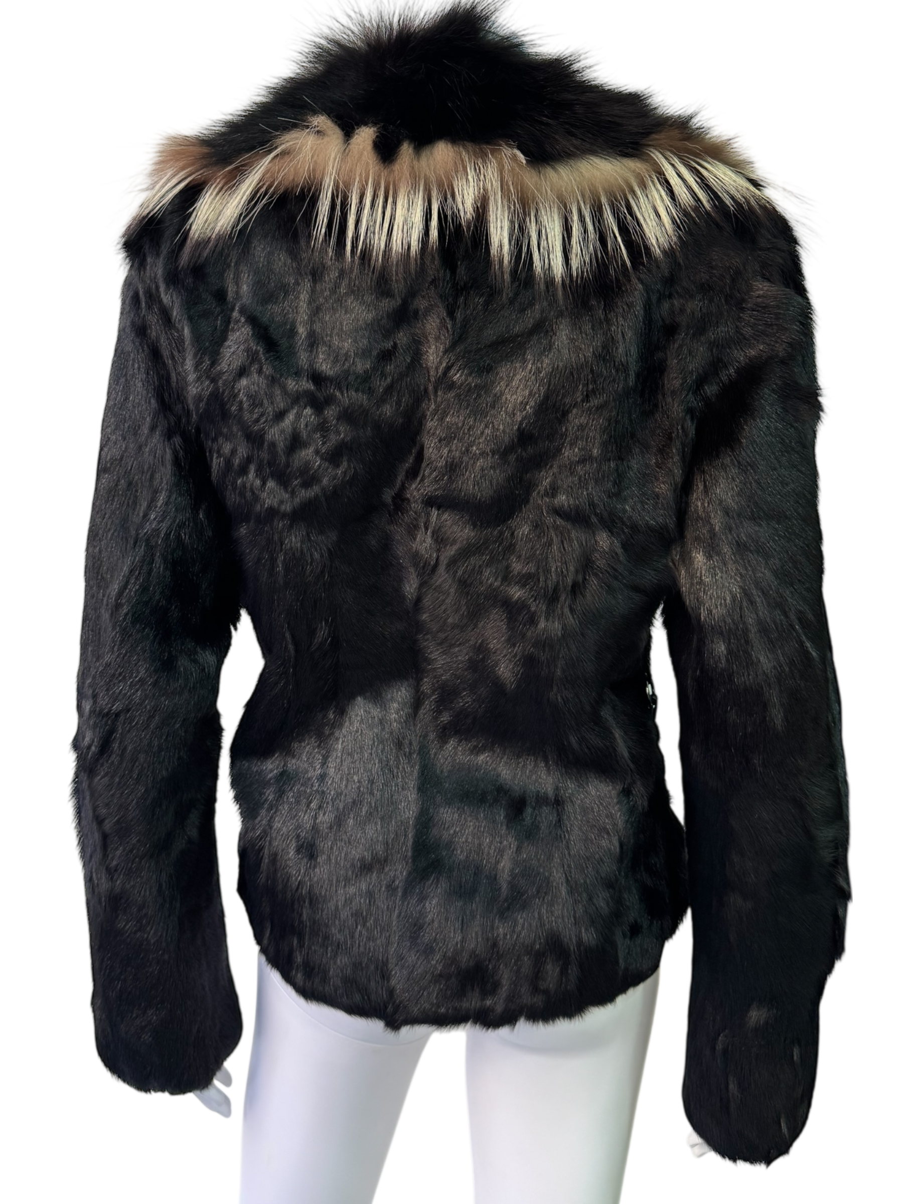 Vintage Black Fur Jacket with Contrast Collar