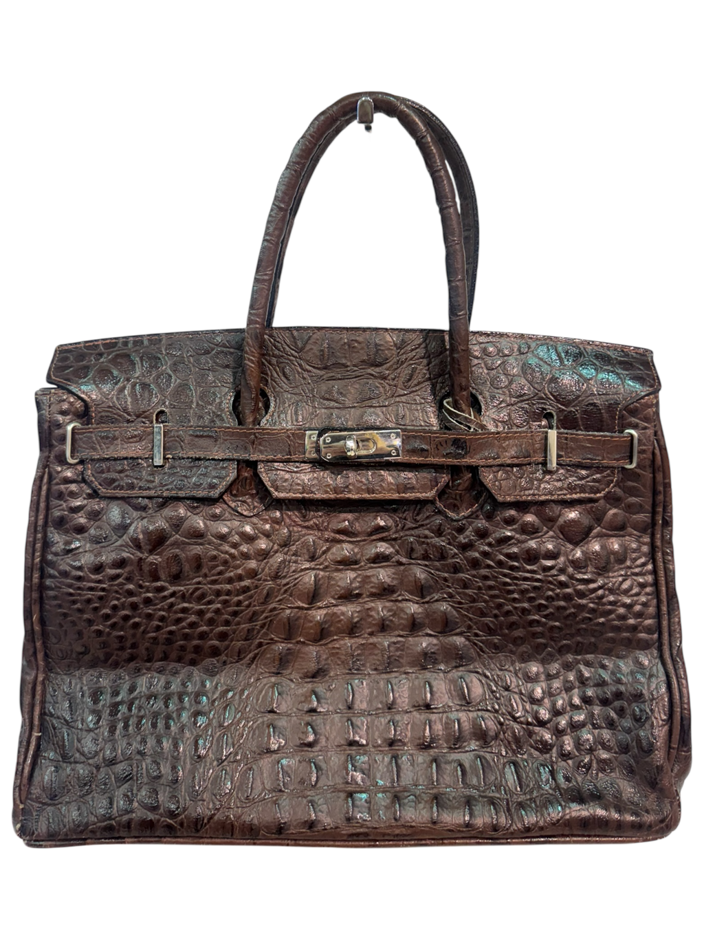 Brown Croco-Embossed Firkin Bag