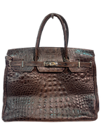 Brown Croco-Embossed Firkin Bag