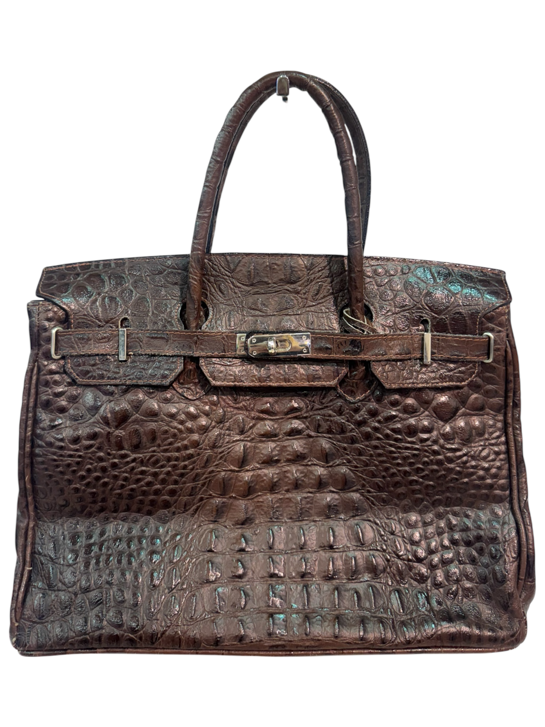 Brown Croco-Embossed Firkin Bag