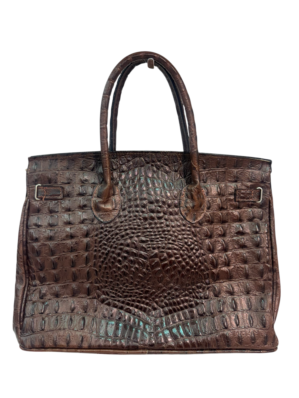 Brown Croco-Embossed Firkin Bag
