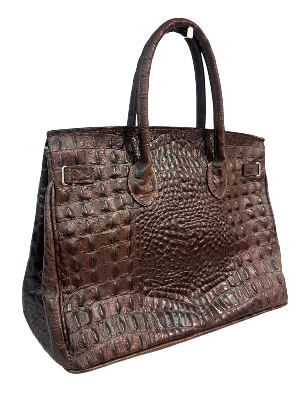 Brown Croco-Embossed Firkin Bag