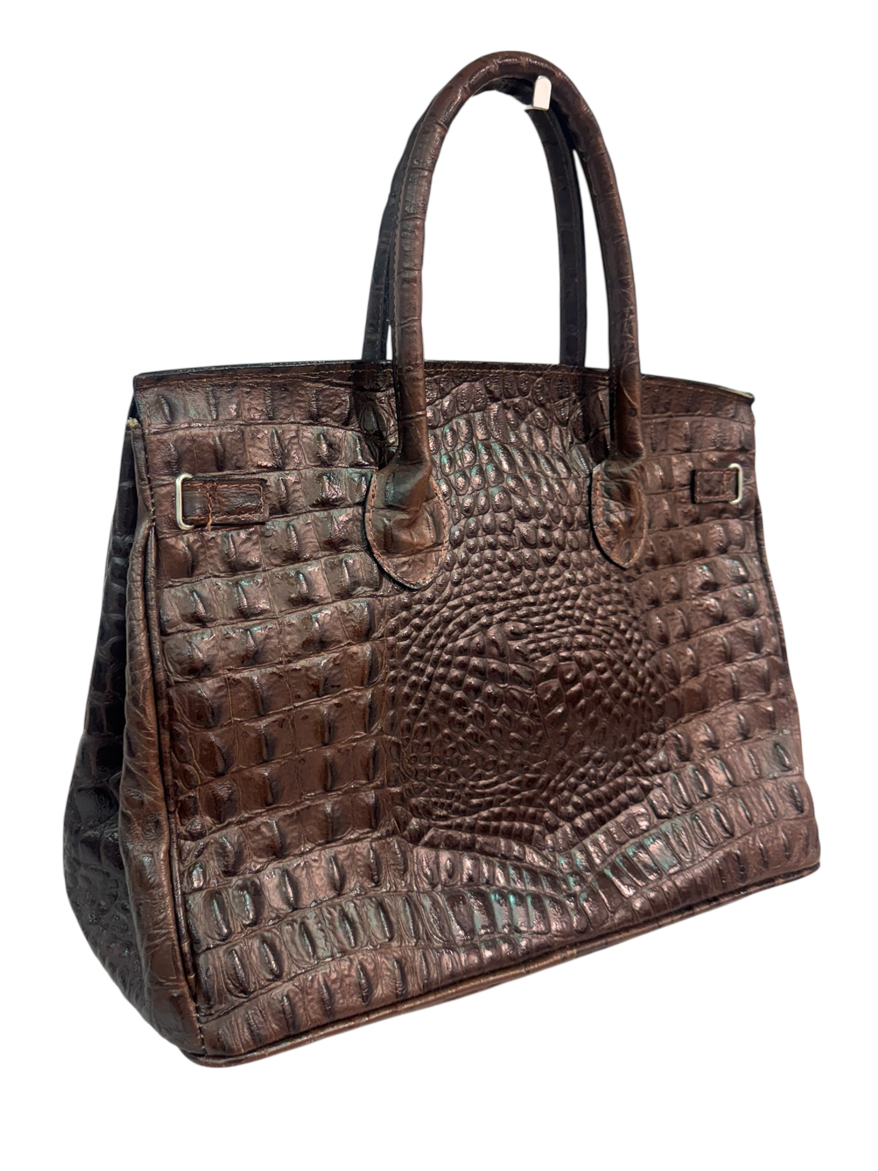 Brown Croco-Embossed Firkin Bag