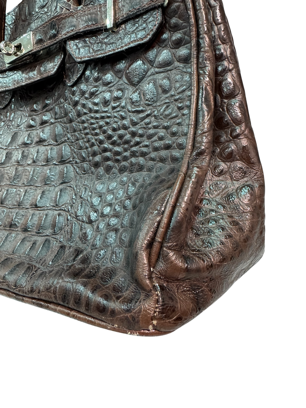 Brown Croco-Embossed Firkin Bag