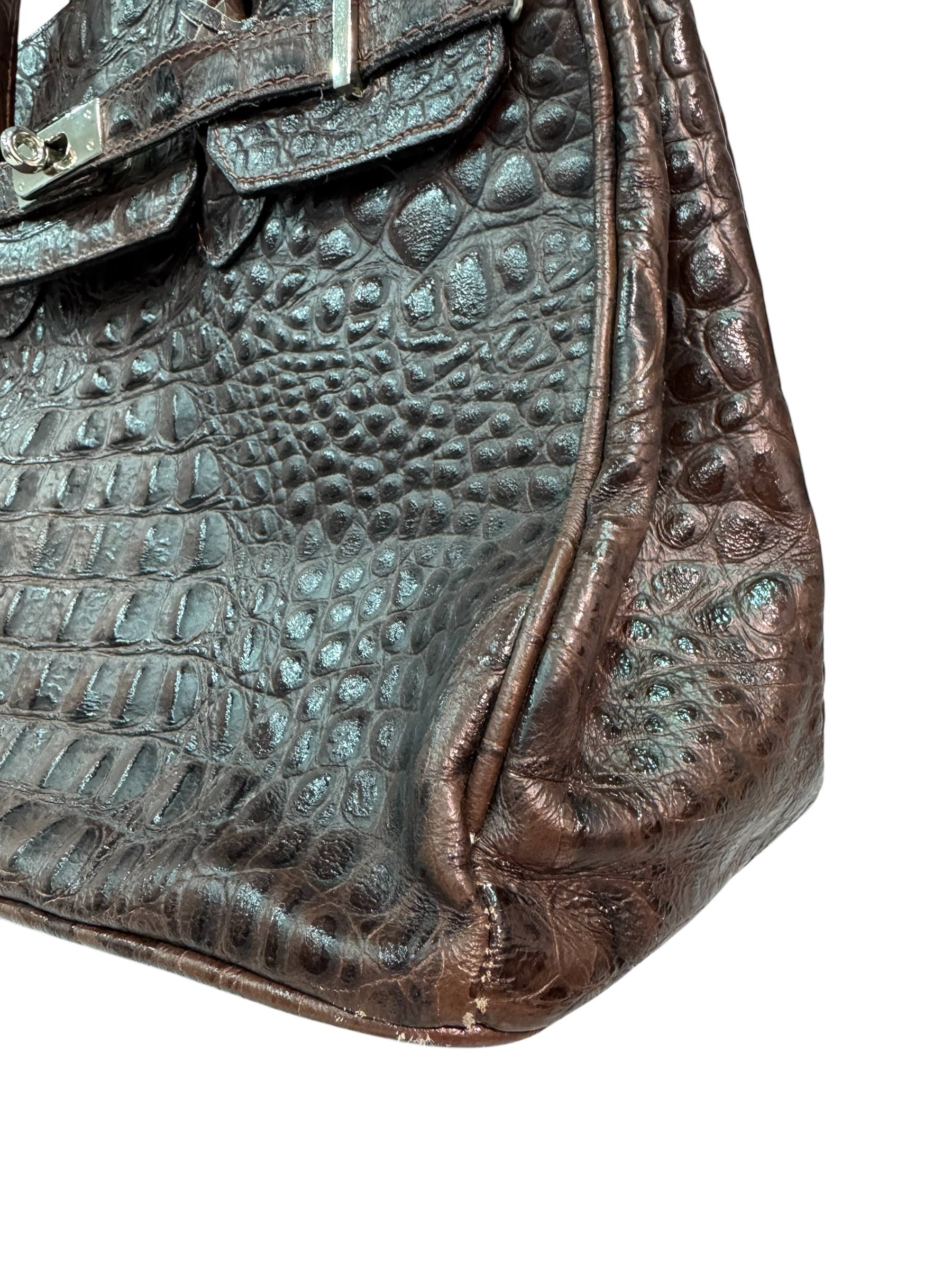 Brown Croco-Embossed Firkin Bag