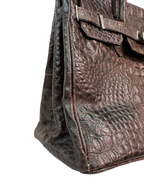 Brown Croco-Embossed Firkin Bag