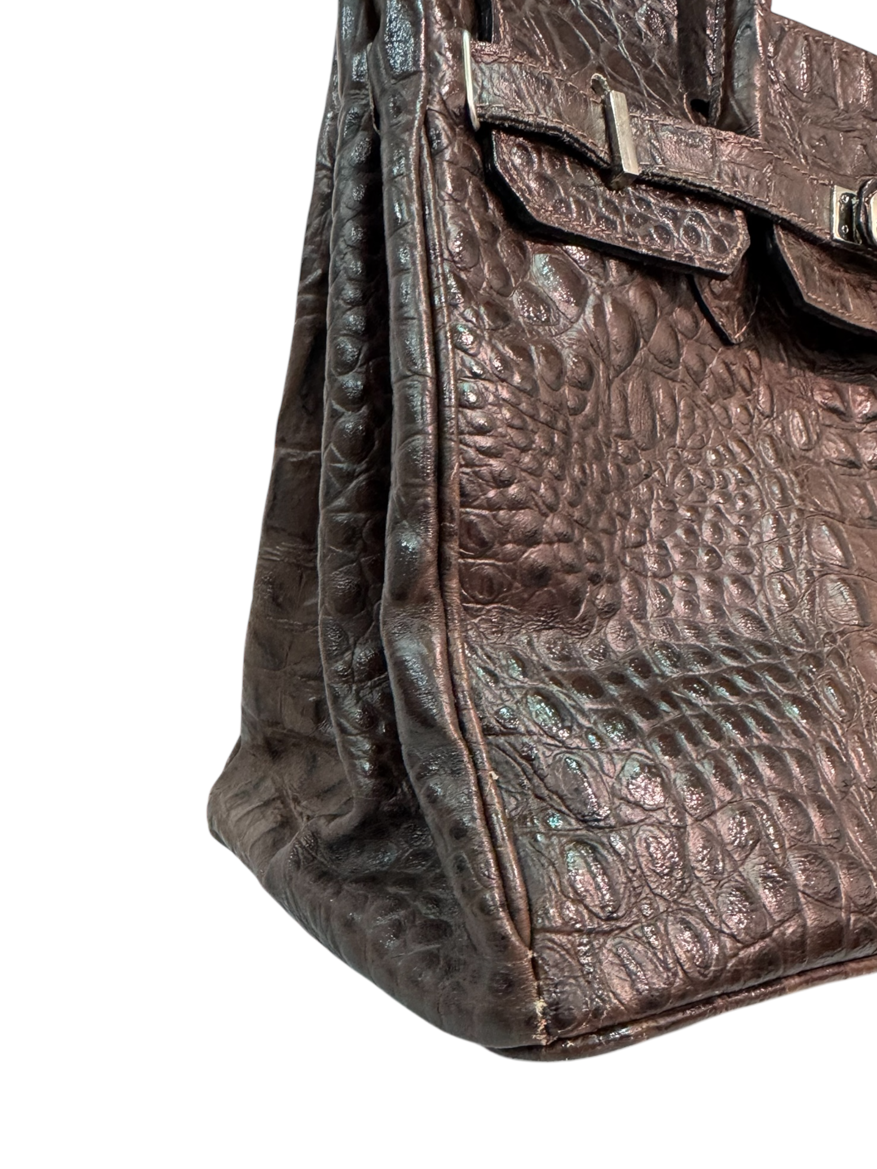 Brown Croco-Embossed Firkin Bag