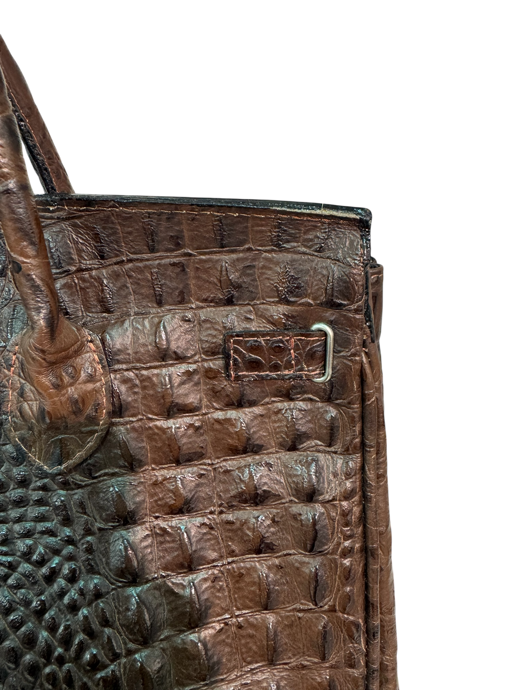 Brown Croco-Embossed Firkin Bag