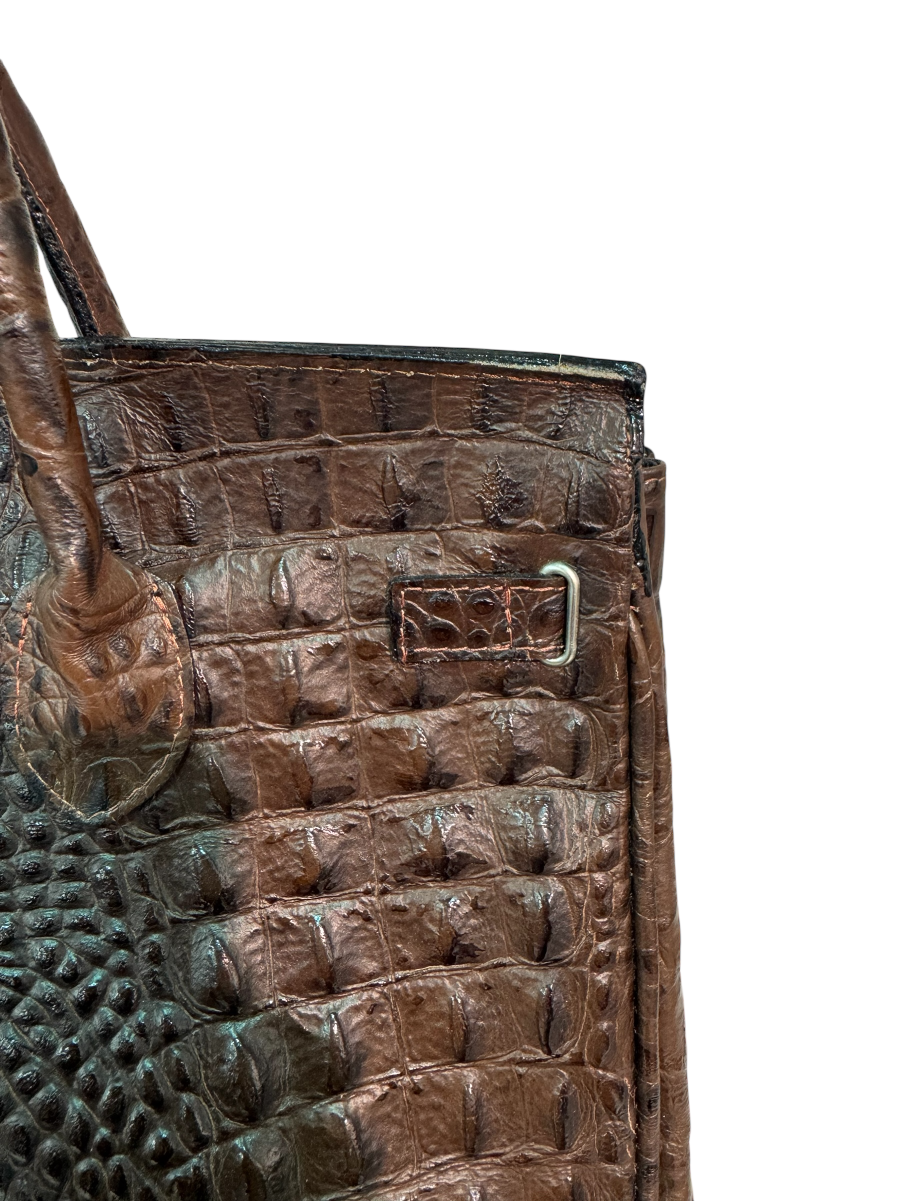 Brown Croco-Embossed Firkin Bag