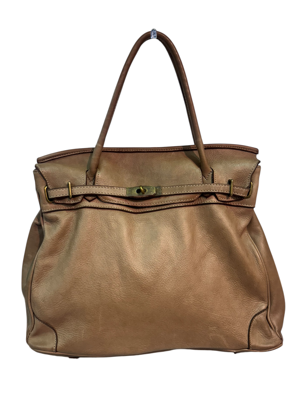 Beige Leather Firkin Bag