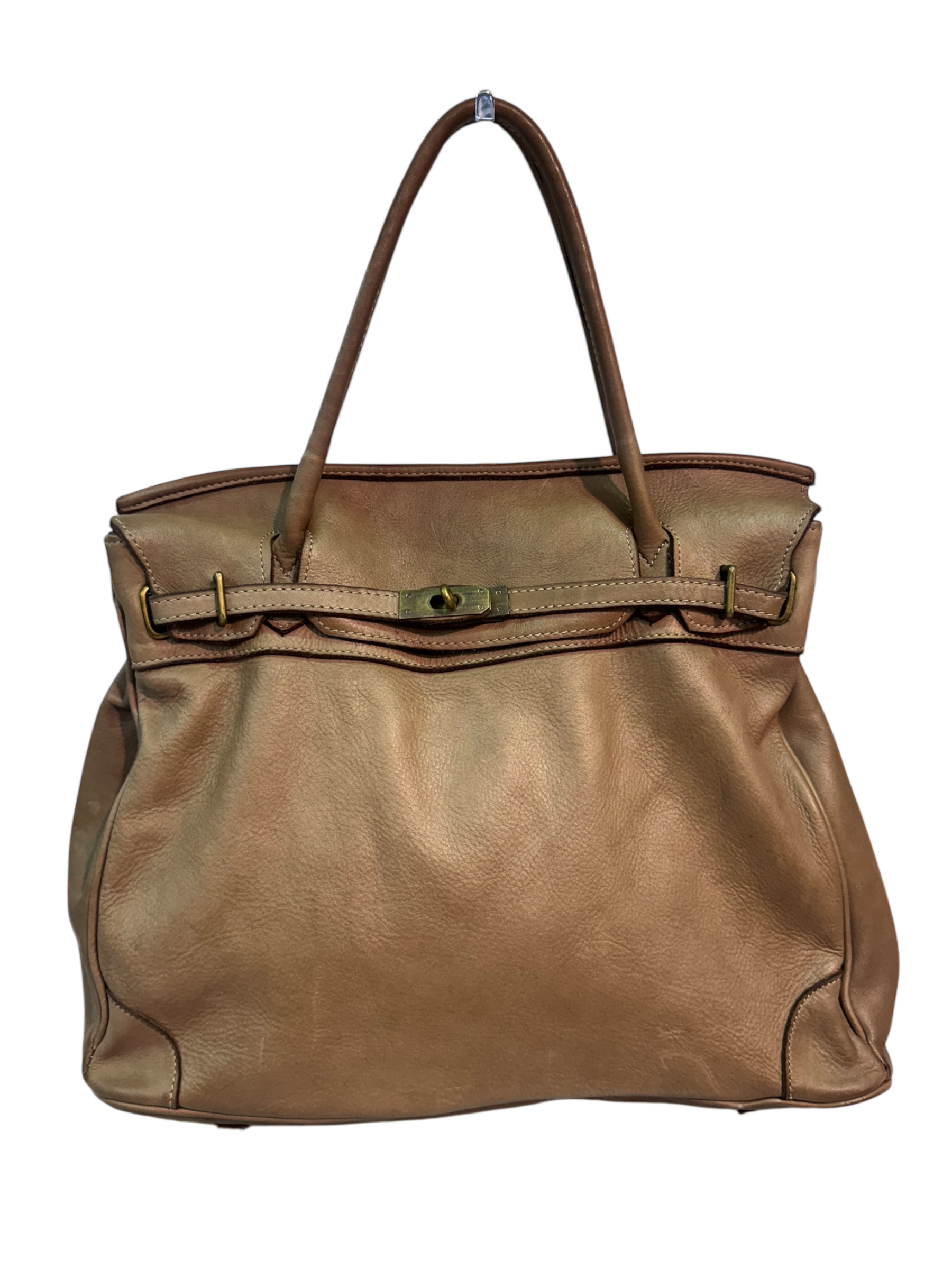 Beige Leather Firkin Bag