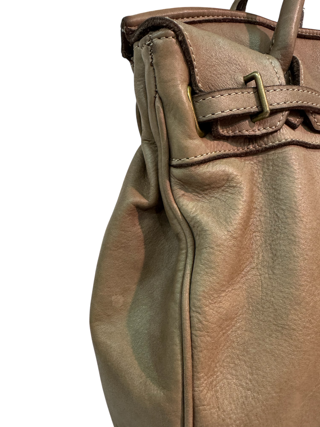 Beige Leather Firkin Bag