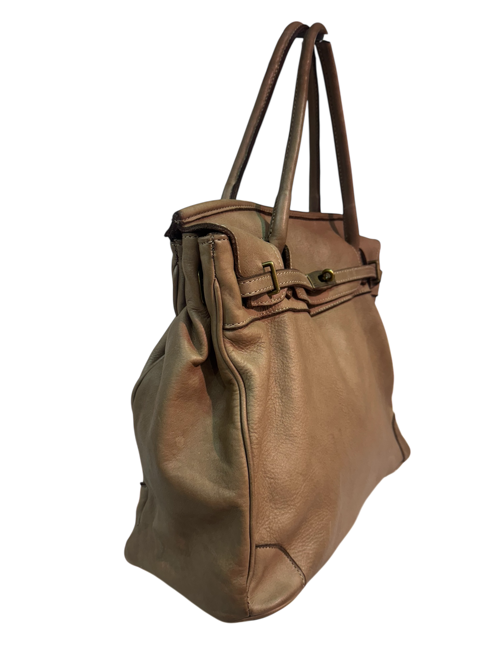 Beige Leather Firkin Bag
