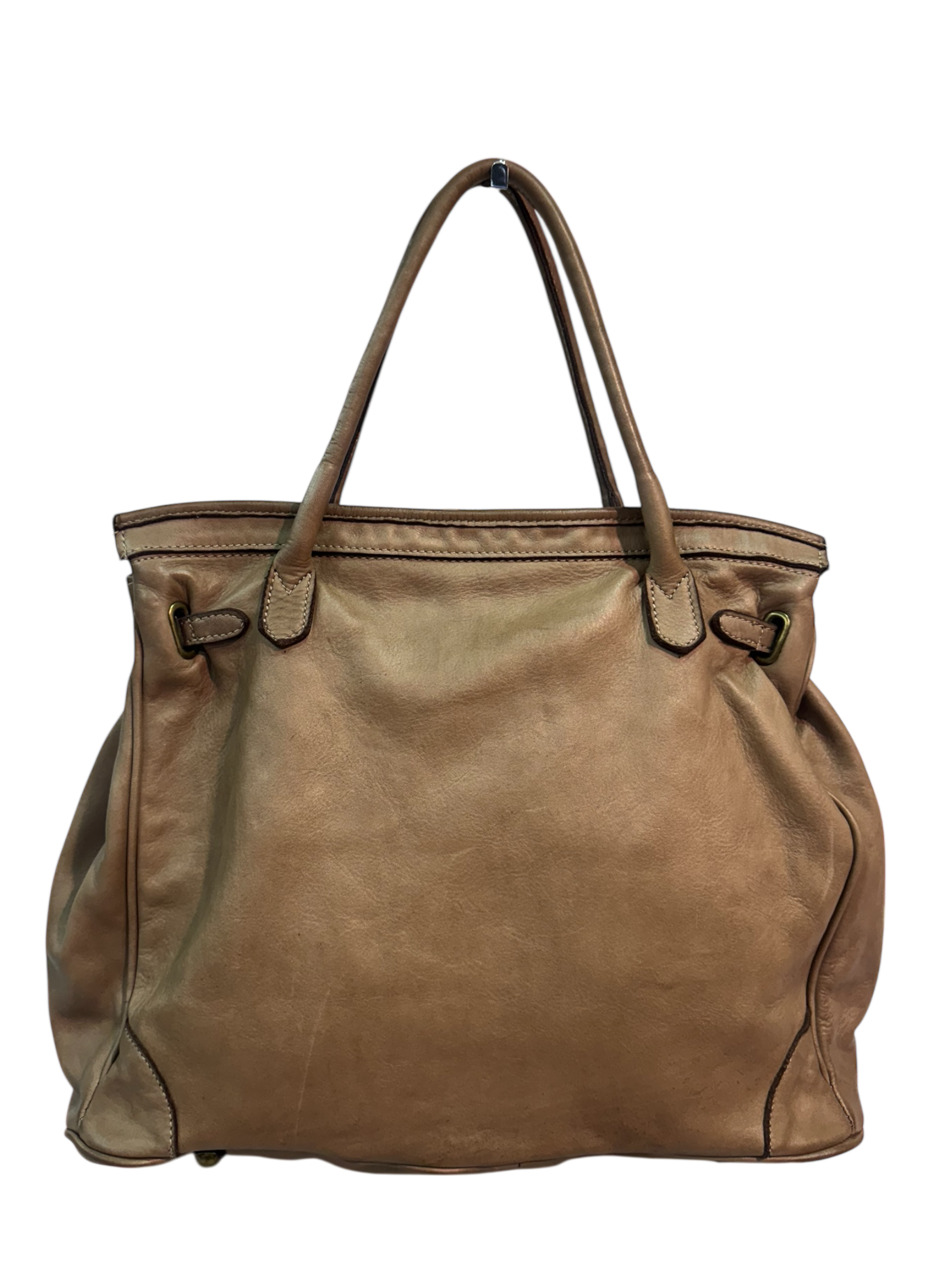 Beige Leather Firkin Bag