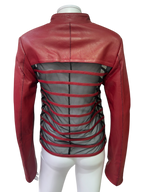 Red Leather Jacket with Mesh Details