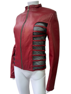 Red Leather Jacket with Mesh Details