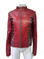 Red Leather Jacket with Mesh Details