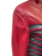 Red Leather Jacket with Mesh Details