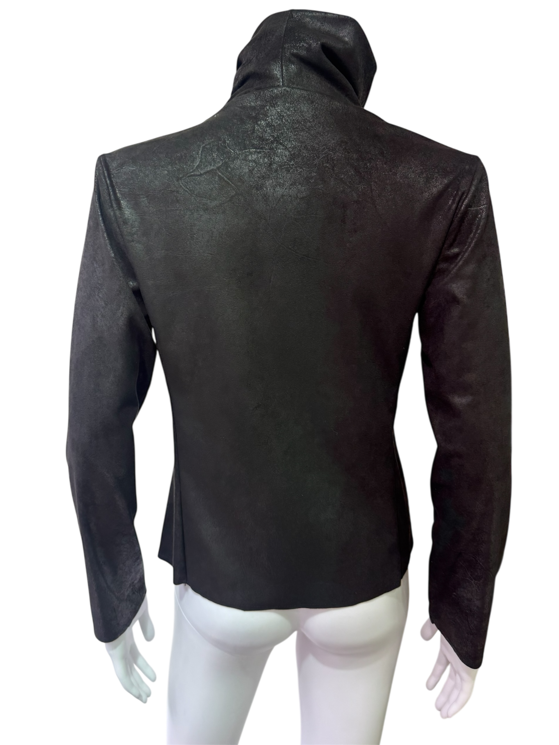 Black Asymmetric Zip Jacket – Leather Look