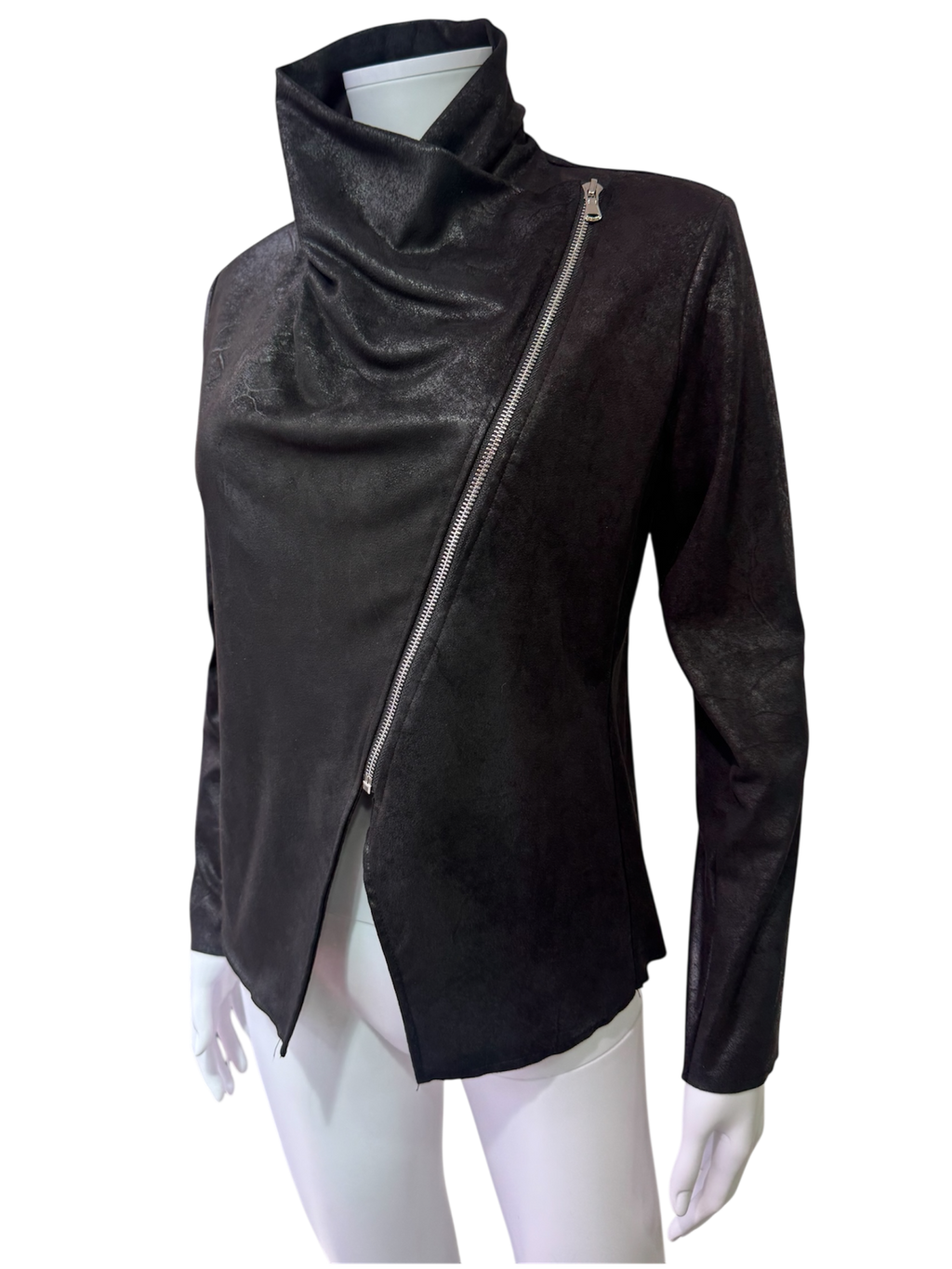 Black Asymmetric Zip Jacket – Leather Look
