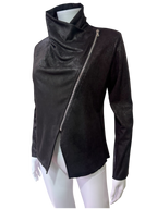 Black Asymmetric Zip Jacket – Leather Look