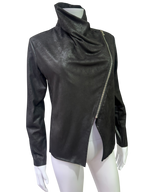 Black Asymmetric Zip Jacket – Leather Look
