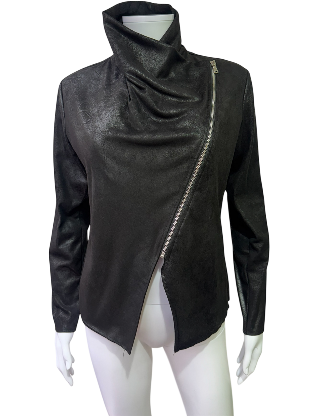 Black Asymmetric Zip Jacket – Leather Look