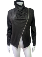 Black Asymmetric Zip Jacket – Leather Look