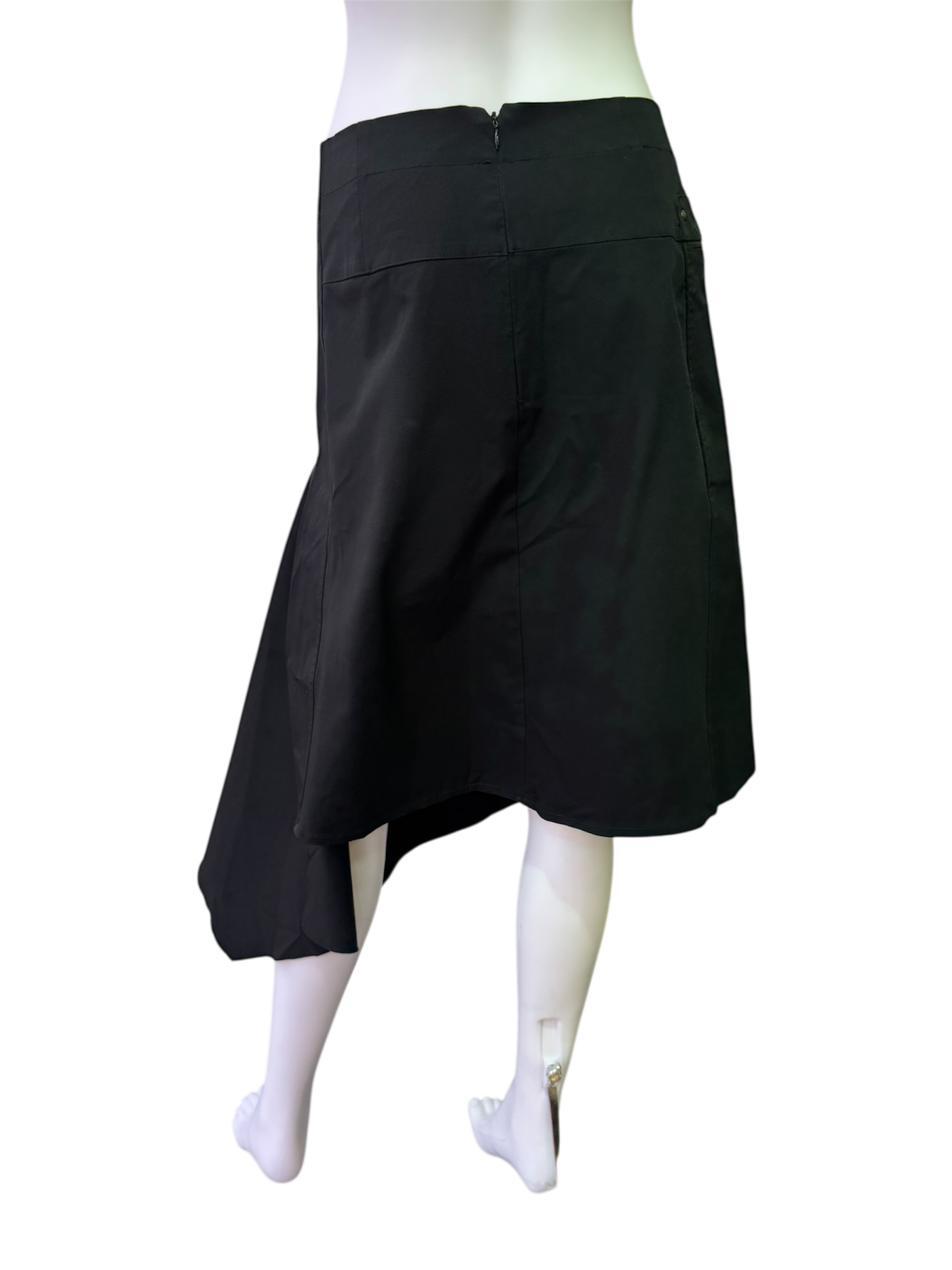 Black asymmetric midi skirt
