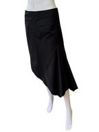 Black asymmetric midi skirt