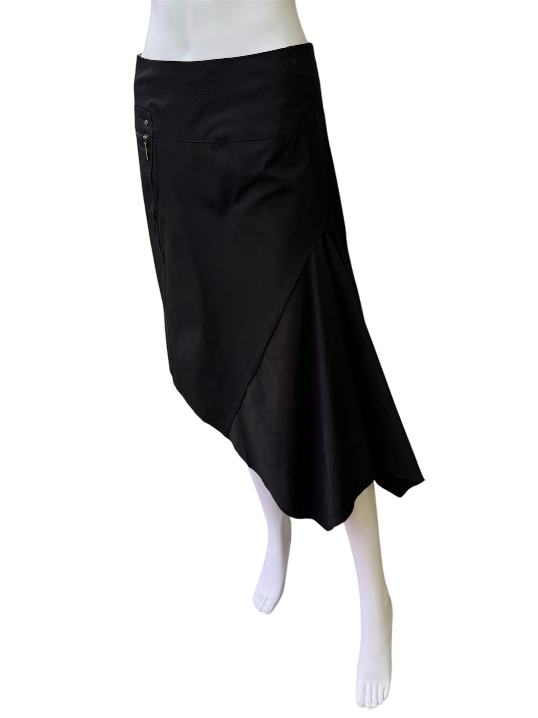Black asymmetric midi skirt