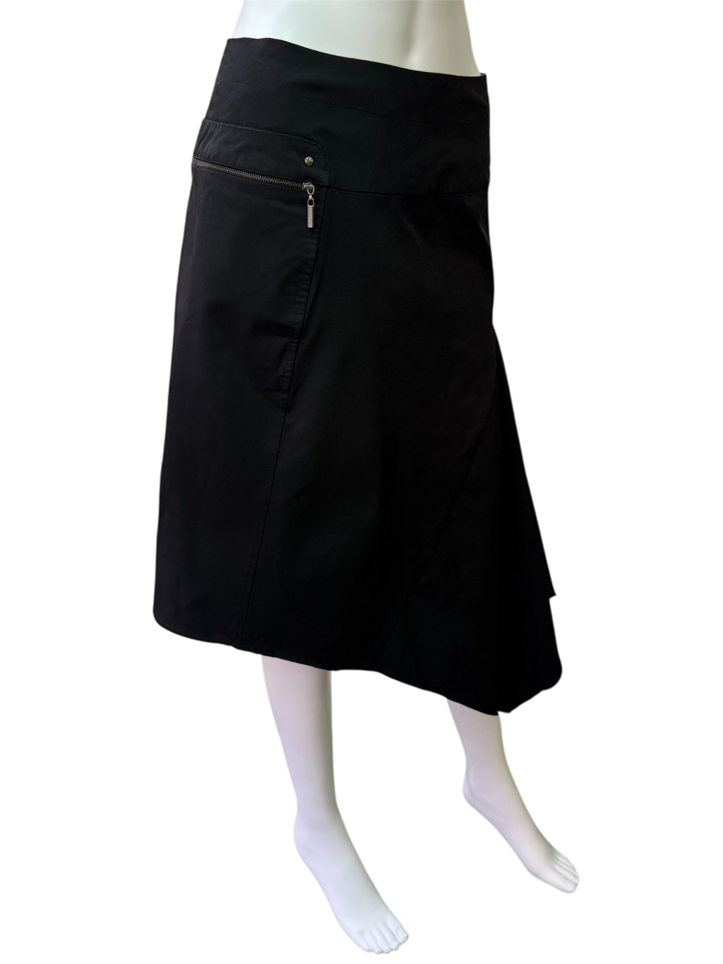 Black asymmetric midi skirt