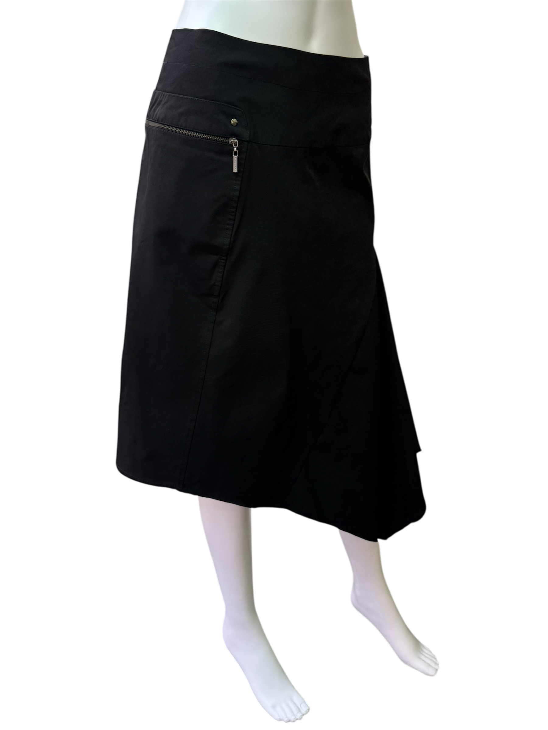 Black asymmetric midi skirt