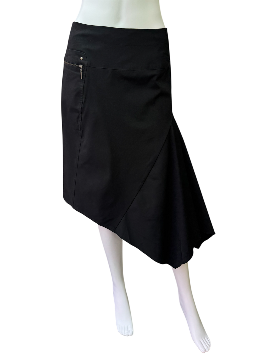 Black asymmetric midi skirt