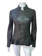 Leather Fitted Leather Jacket with Hook Closure