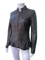 Leather Fitted Leather Jacket with Hook Closure