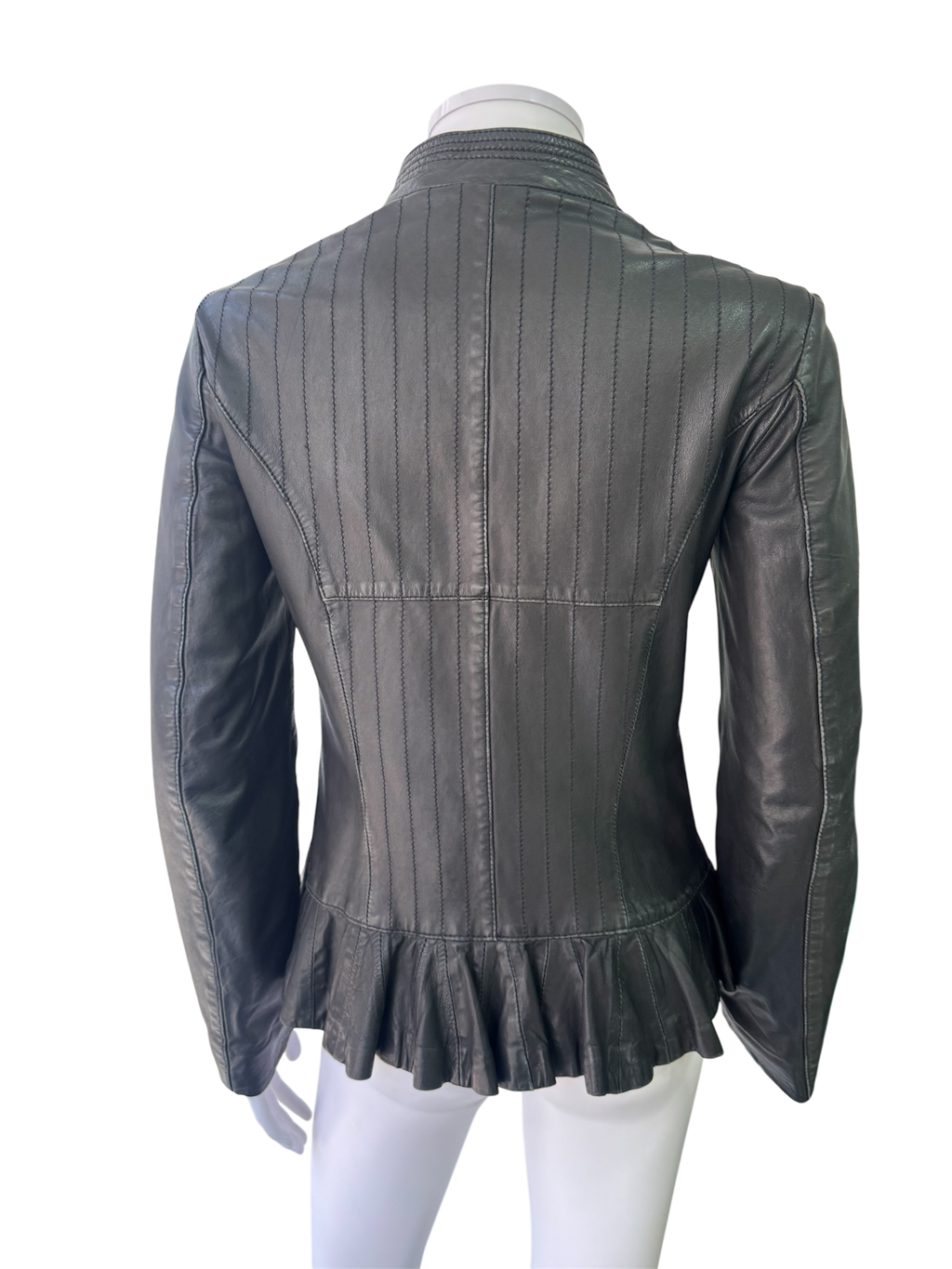 Leather Fitted Leather Jacket with Hook Closure