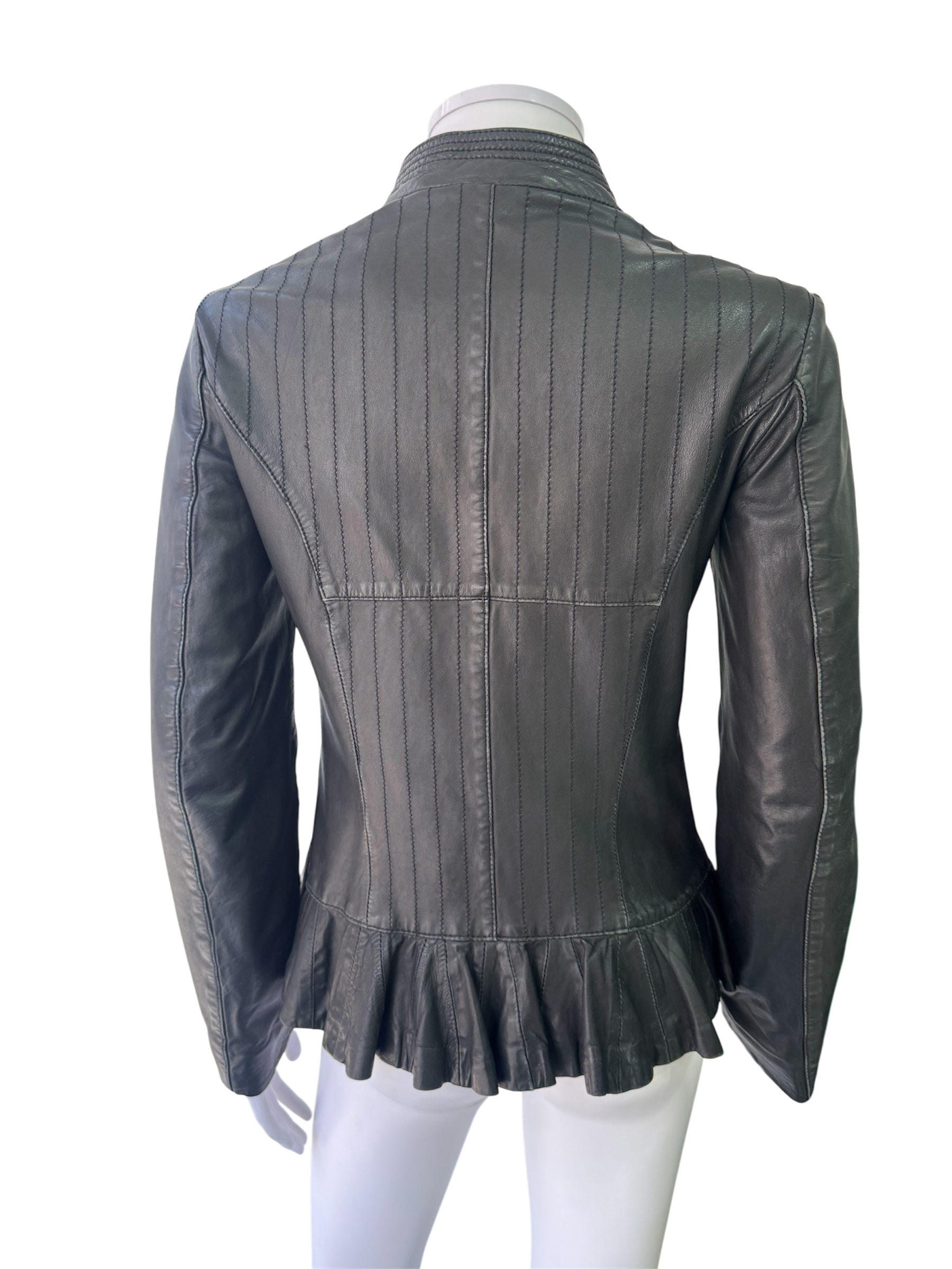 Leather Fitted Leather Jacket with Hook Closure