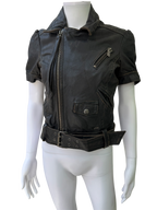 Miss Sixty  Distressed Short-Sleeve Leather Biker Jacket with Belt
