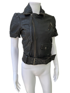 Miss Sixty  Distressed Short-Sleeve Leather Biker Jacket with Belt